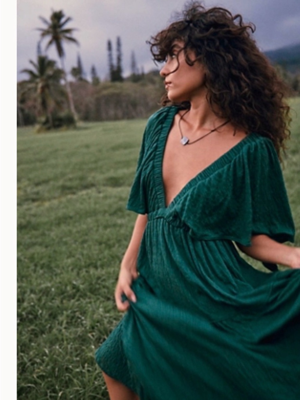 Emerald Green FP La La Maxi Dress with Flutter Sleeves